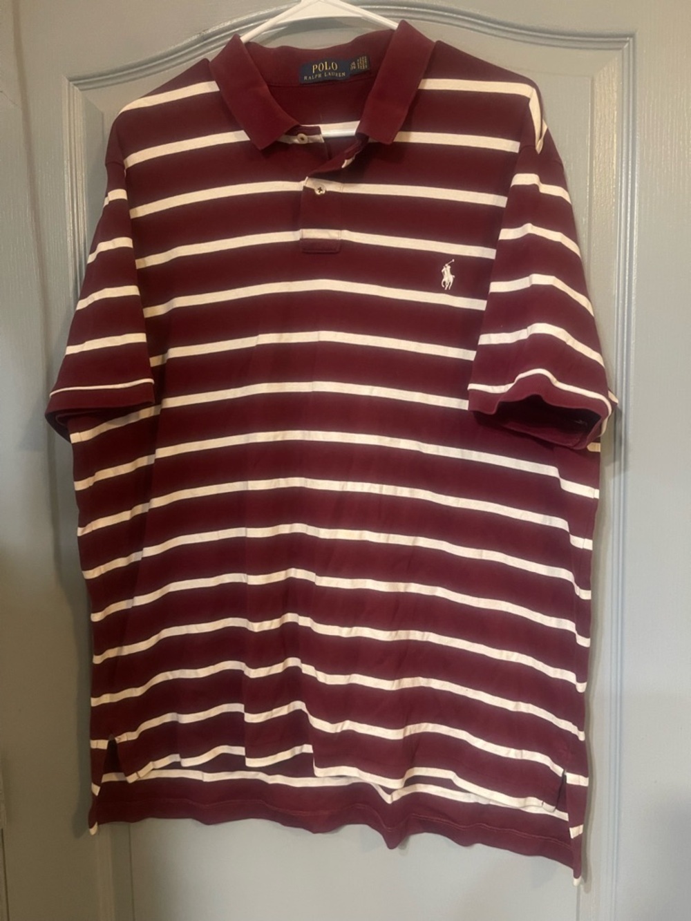 Ralph Lauren burgundy  and White Striped Polo Shirt